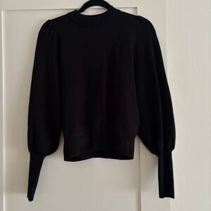 Zara Puff Sleeve Knit Sweater – Black Ribbed Pullover